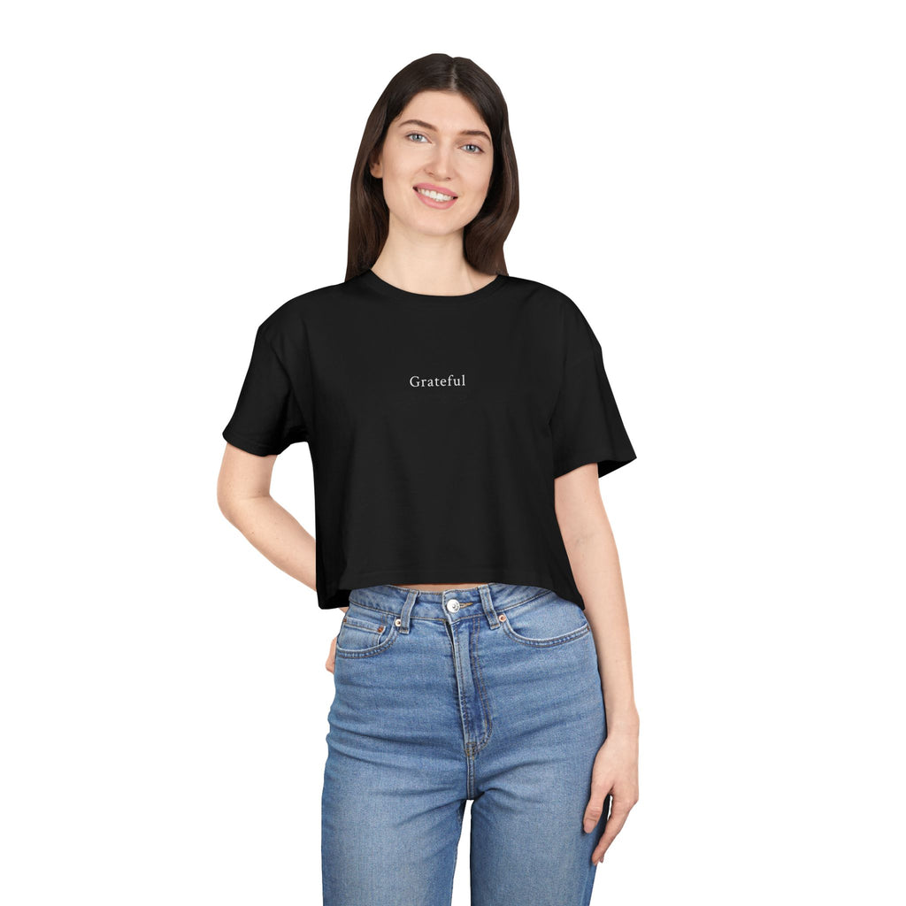 Grateful Women's Cropped Tee — Minimalist Positive Message Top