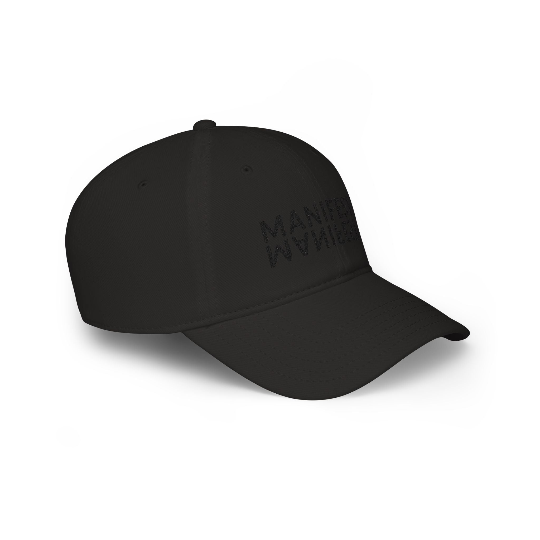 Low Profile Baseball Cap — Subtle Blackout Text Embroidered Hat