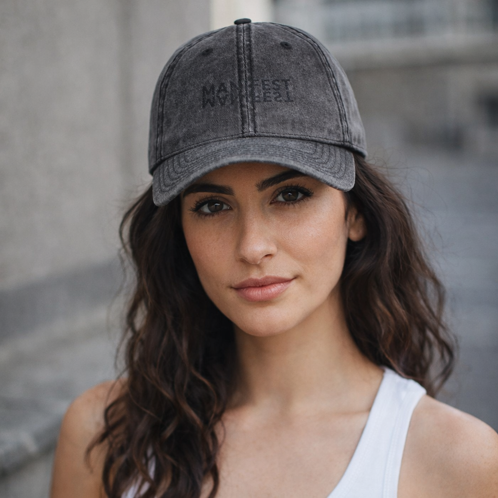 Vintage Dyed Adjustable 'MANIFEST' Dad Hat
