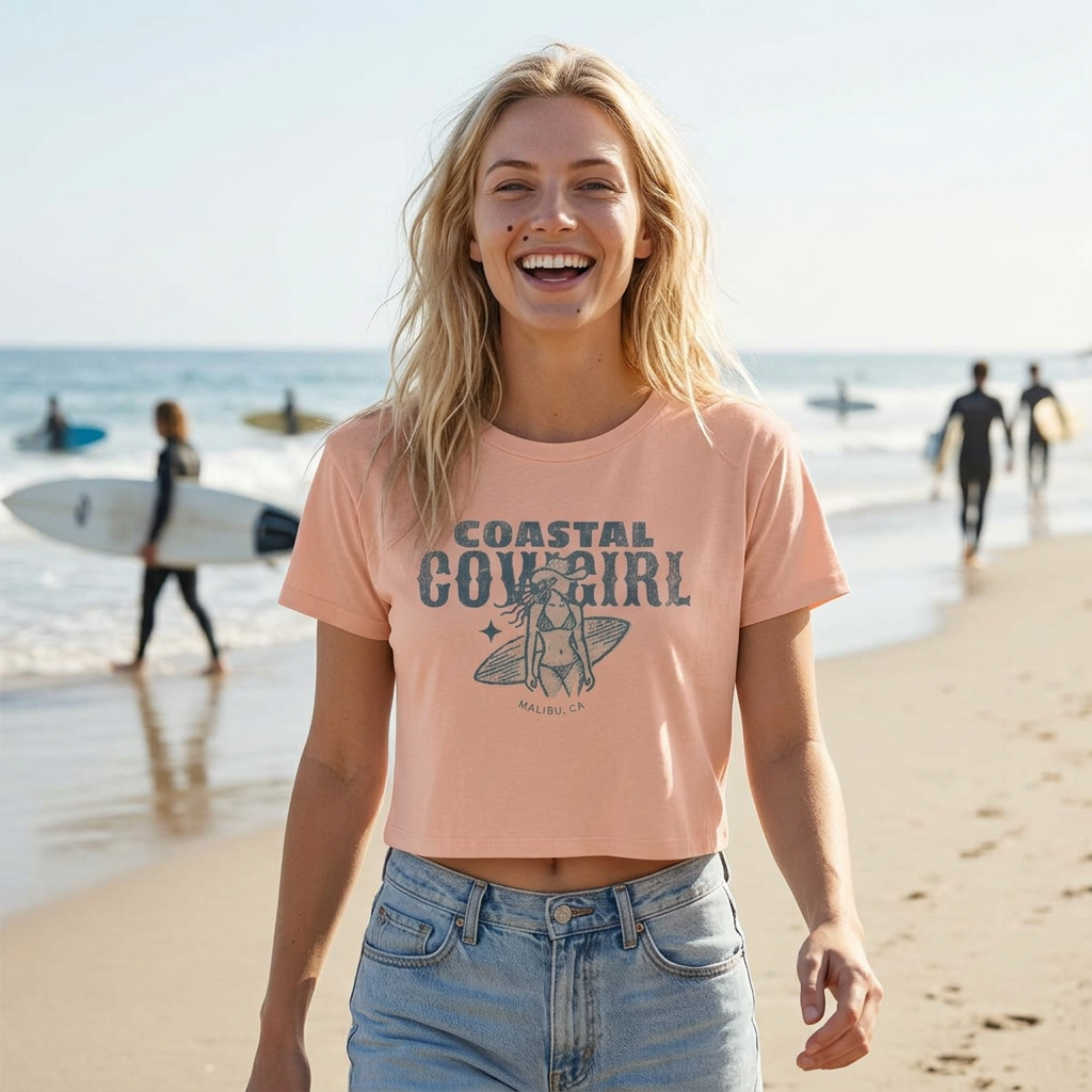 Coastal Cowgirl Goes Surfing Crop Tee