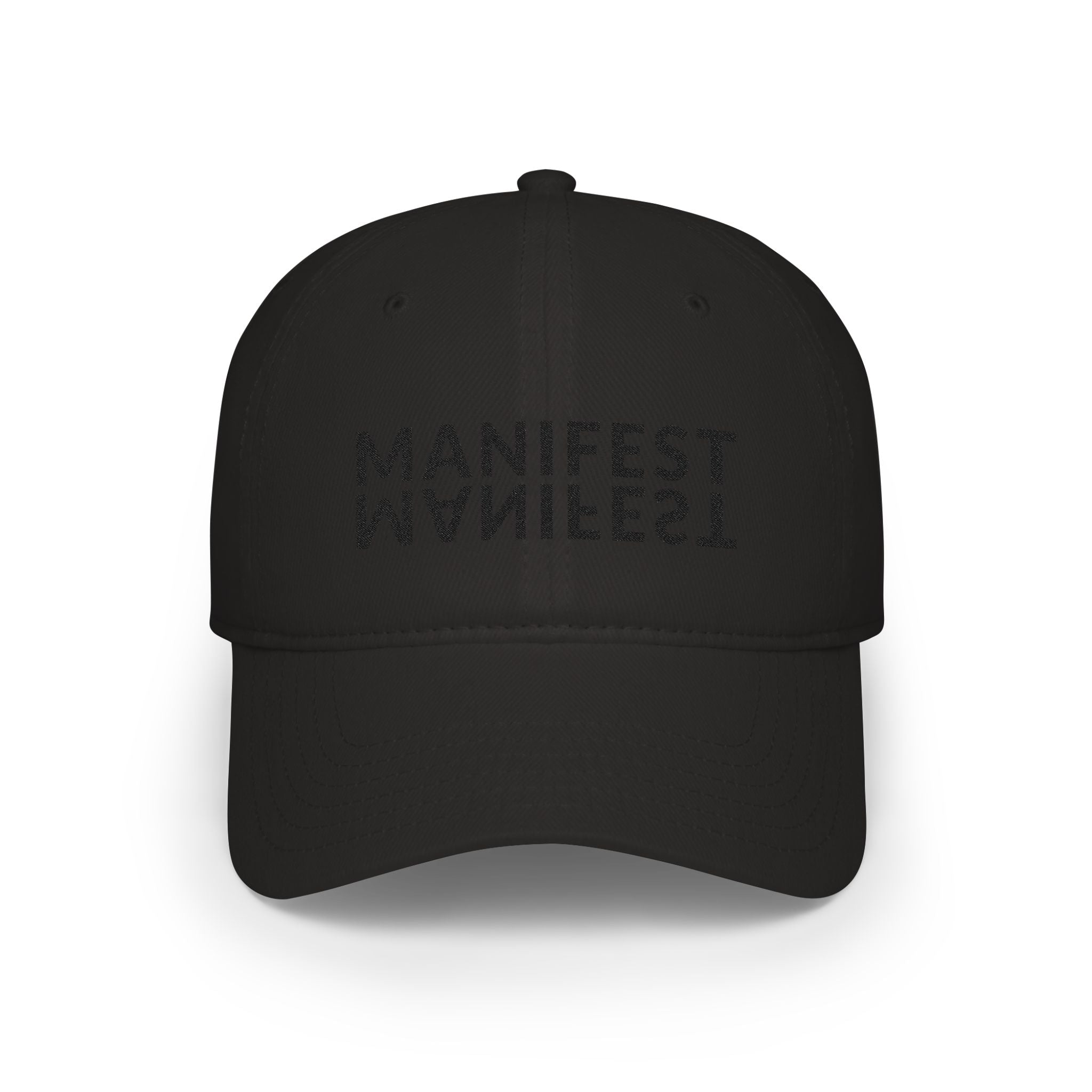 Low Profile Baseball Cap — Subtle Blackout Text Embroidered Hat